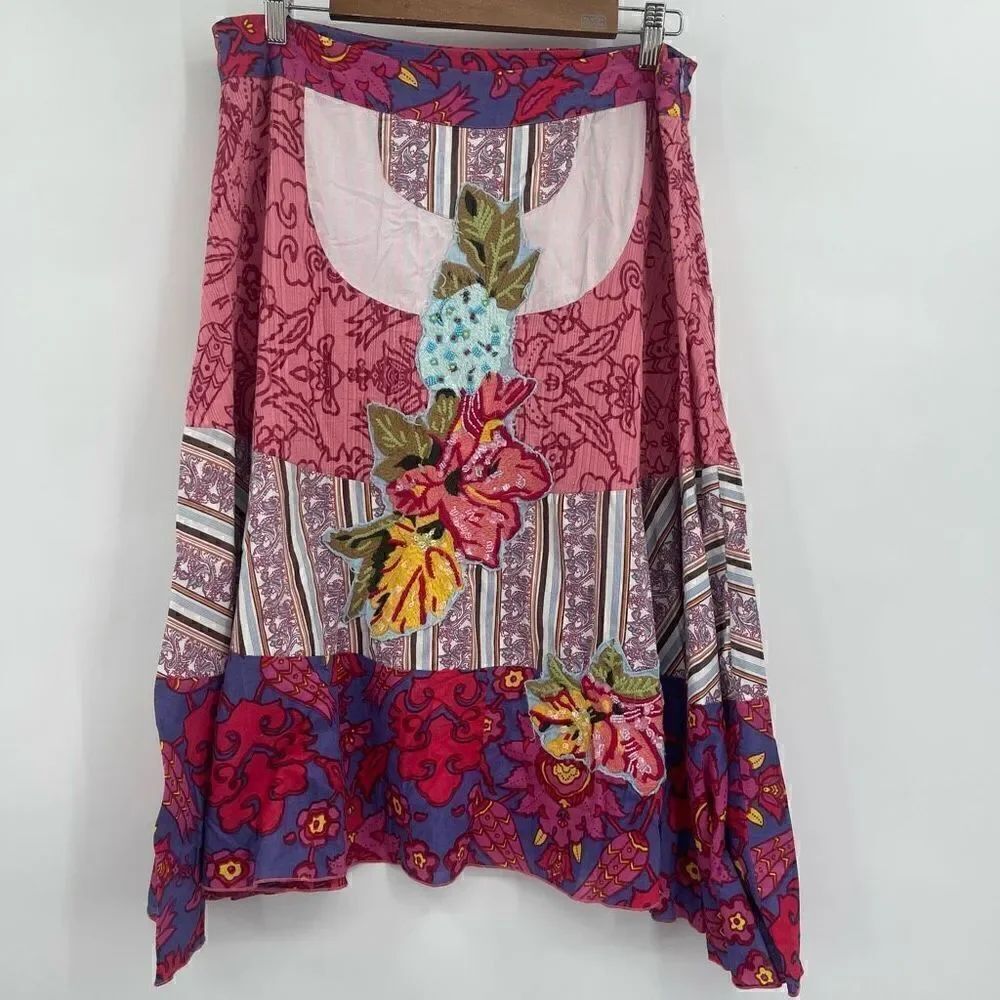 Stella Forest Multicolor Color-Block Embroidery Flare Skirt Size Taille 42
